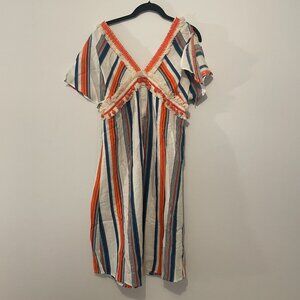 Moon River Striped Linen Bohemian Dress, Size Medium, NWT